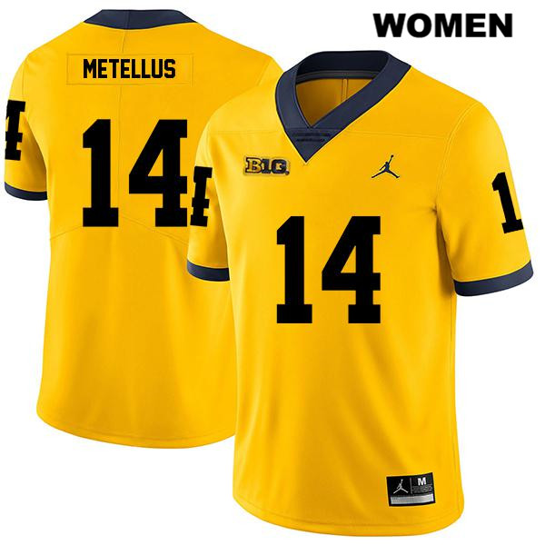 Women's NCAA Michigan Wolverines Josh Metellus #14 Yellow Jordan Brand Authentic Stitched Legend Football College Jersey JT25R82ID